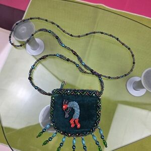 Kokopelli Handmade Beaded Emerald Green Velvet Pouch